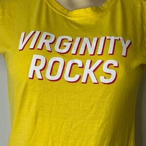 Virginity Rocks Yellow Graphic T-Shirt Danny Duncan Medium Cotton Tee